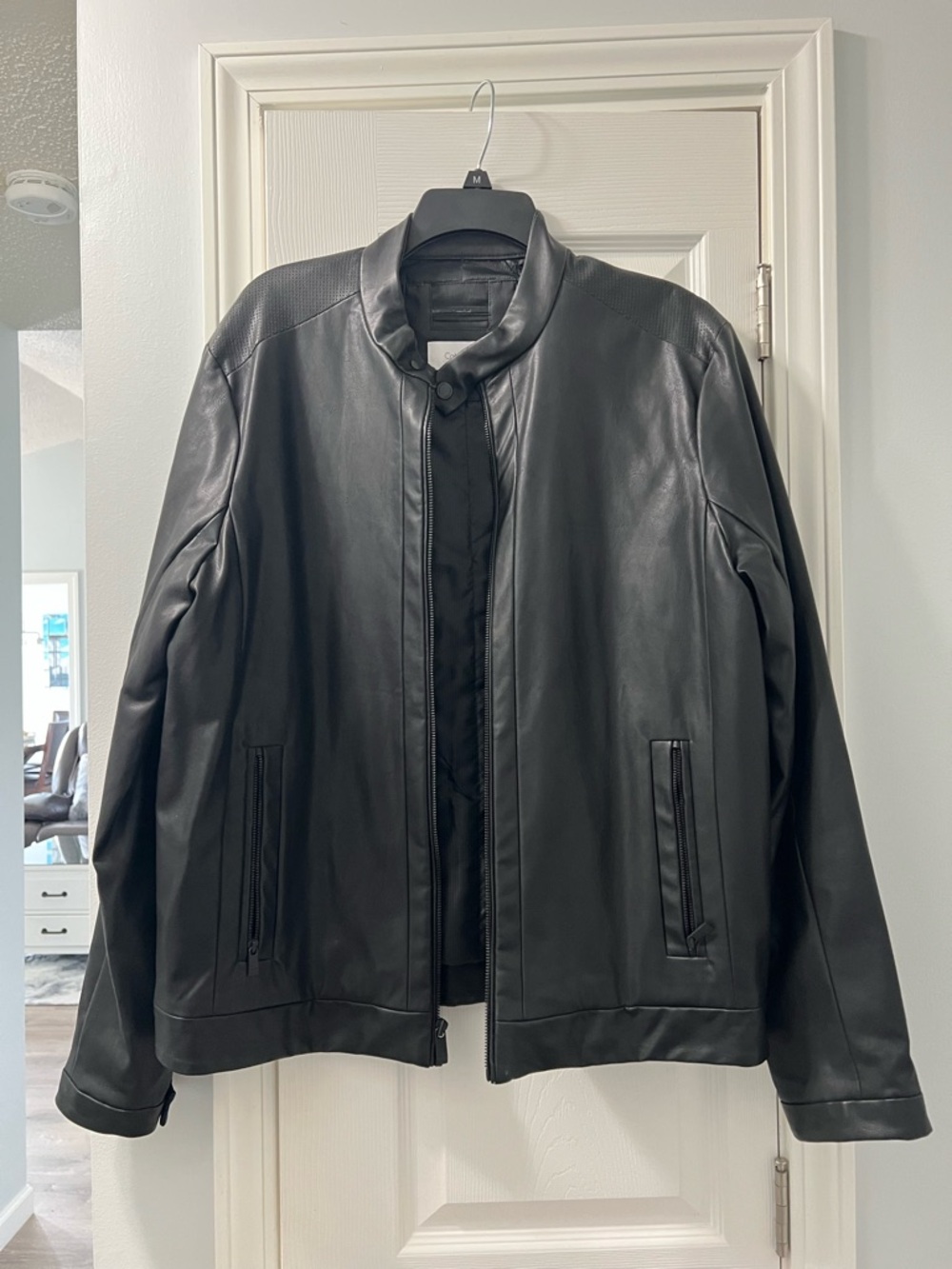 Calvin Klein Men's Black Leather Bomber Jacket